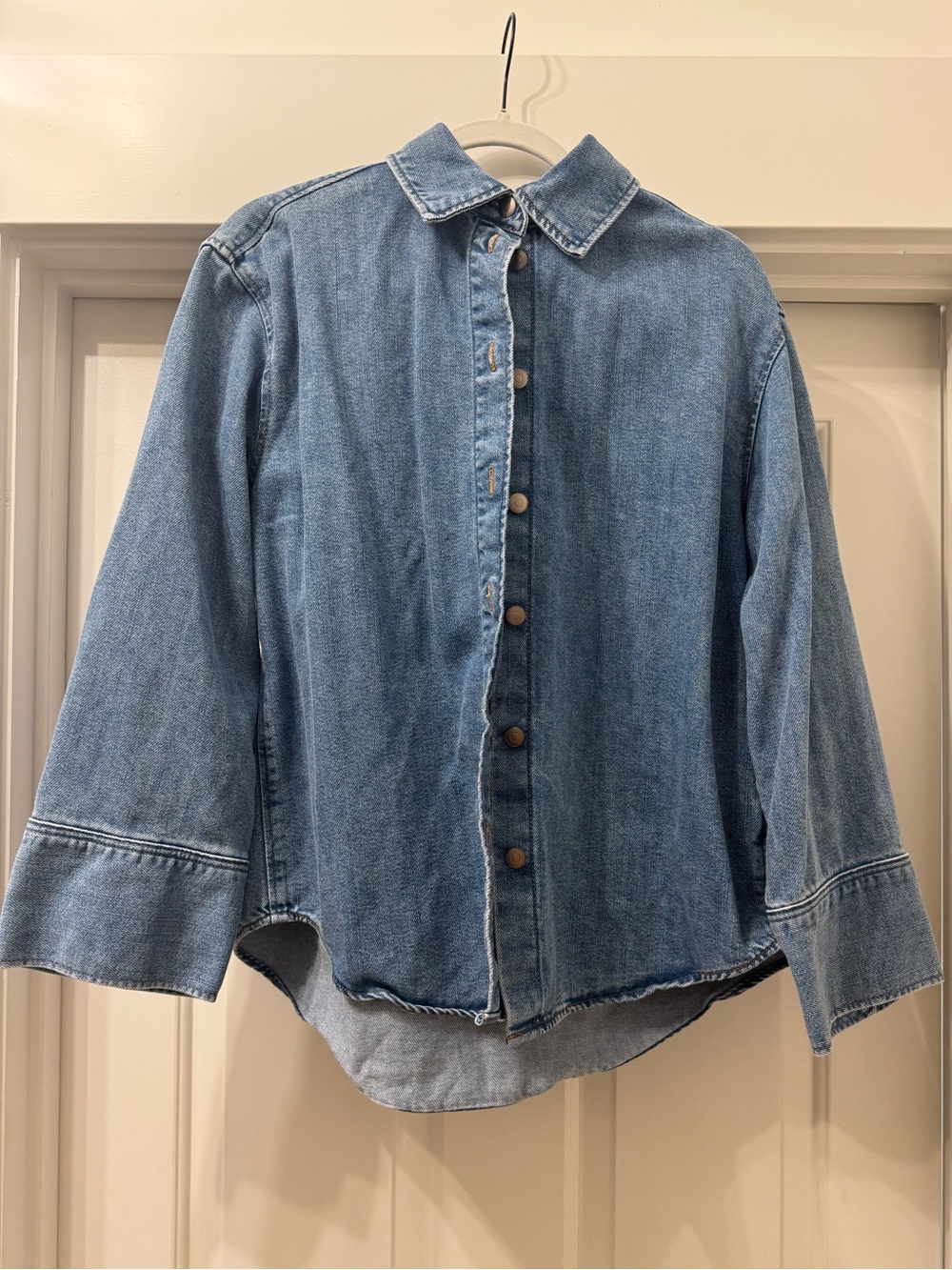 H&M Light Blue Denim Button-Down Shirt with wide sleeves